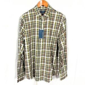 NWT- Biltmore Men's Olive Plaid Long Sleeve Button Down 100% Cotton sz Large